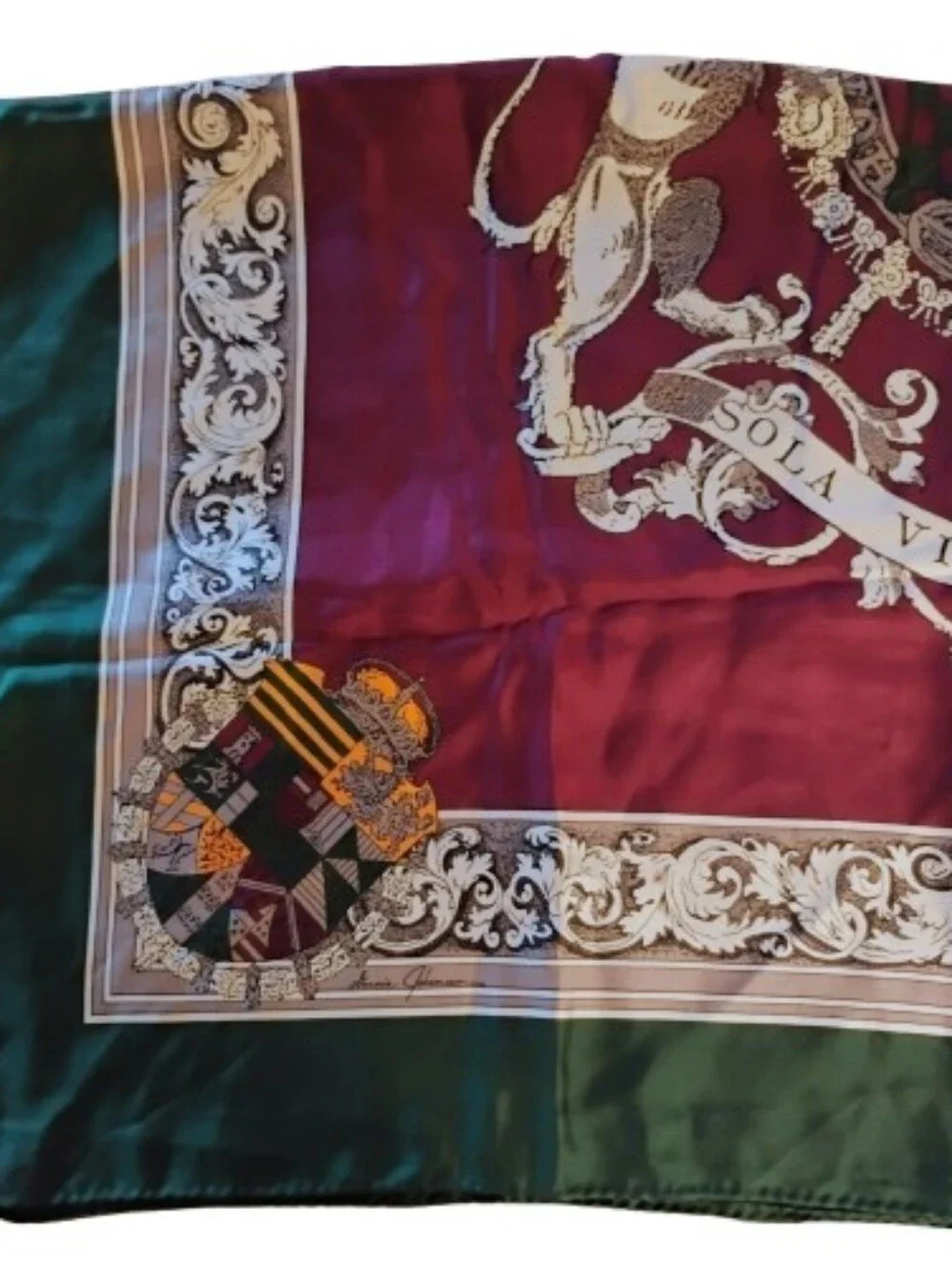 Vintage Ginnie Johansen 100% Silk Scarf 36” Heraldic Coat of Arms Japan
